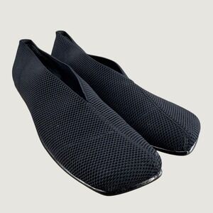 San Miguel Shoe Knit Square Toe Flats 7.5 Black Minimalist Mesh Slip On Loafers